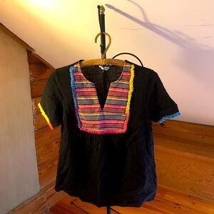 Entro Colorful Embroidered Black Seersucker Women's Top, EUC, L